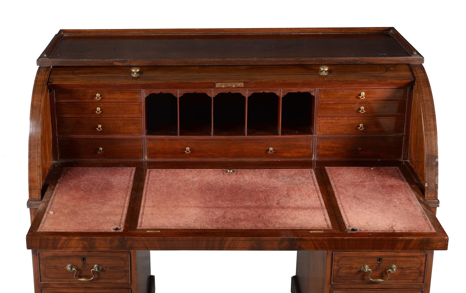 A GEORGE IV MAHOGANY AND EBONY INLAID TWIN PEDESTAL ROLL-TOP DESK - Image 2 of 3