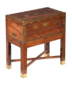 Y A ROSEWOOD AND CUT BRASS INLAID WRITING BOX ON STAND
