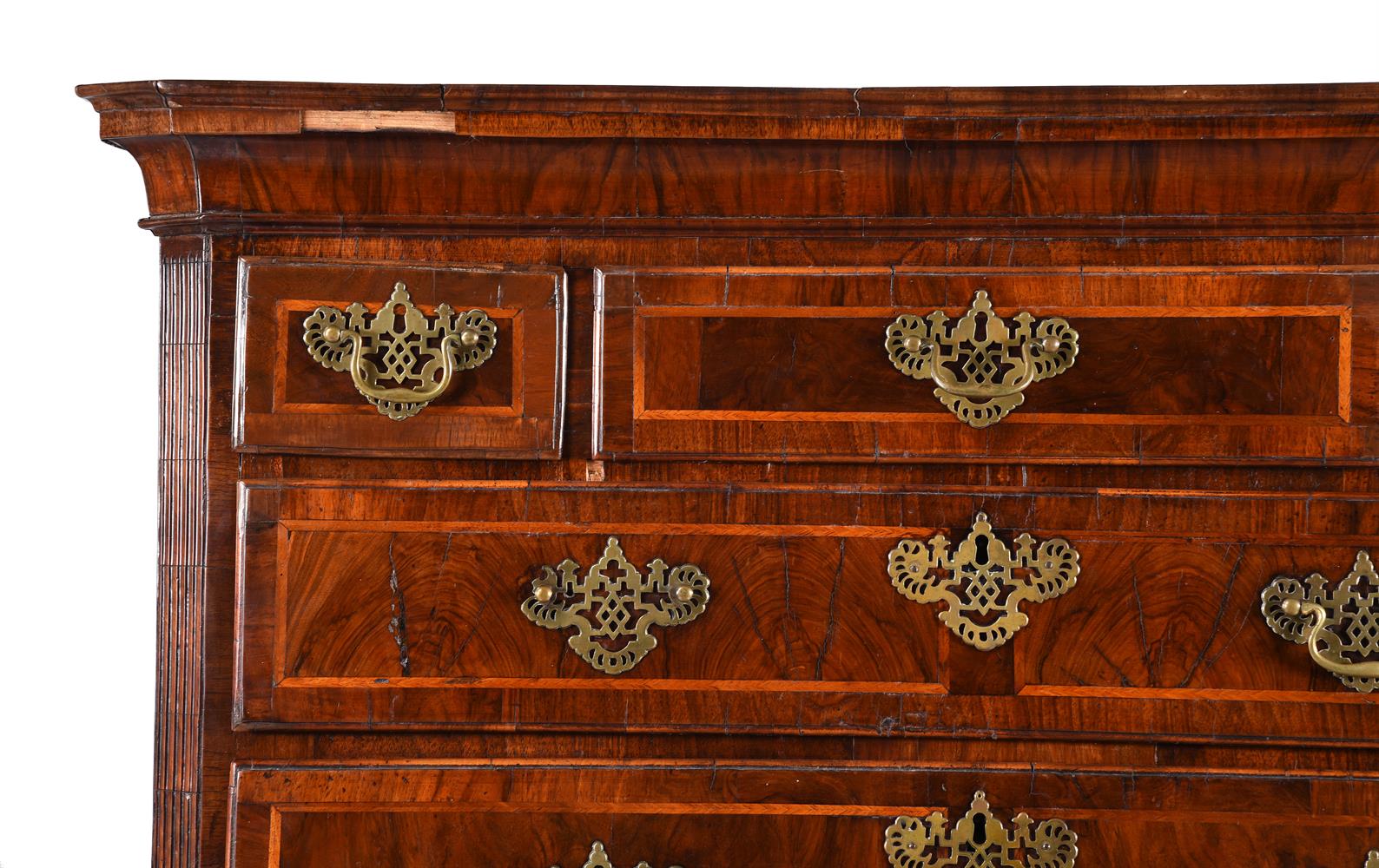 A GEORGE II FIGURED WALNUT AND FEATHER BANDED CHEST ON CHEST - Image 2 of 4