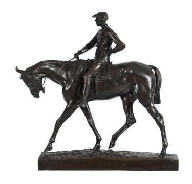 EMMANUEL FREMIET (FRENCH 1824-1910), A BRONZE MODEL OF A RACEHORSE AND JOCKEY