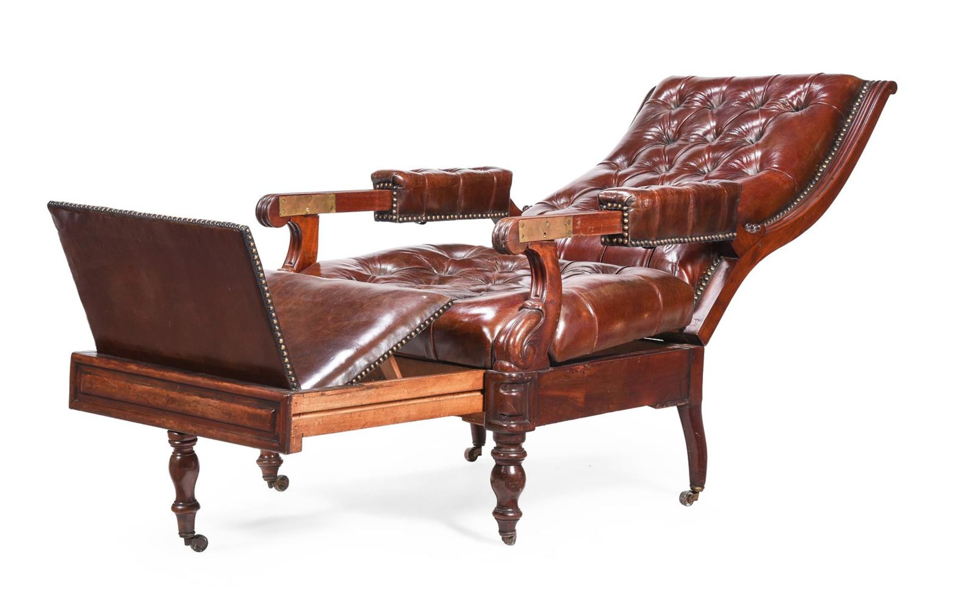 A WILLIAM IV MAHOGANY 'DAWS PATENT' RECLINING LEATHER ARMCHAIR - Image 2 of 6