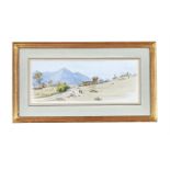 λ GRAHAM RUST (BRITISH B. 1942), FIGURES BEFORE A MOUNTAIN VILLAGE