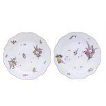 A PAIR OF LARGE MEISSEN OZIER-MOULDED CHARGERS, PAINTED WITH DEUTSCHE BLUMEN