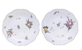 A PAIR OF LARGE MEISSEN OZIER-MOULDED CHARGERS, PAINTED WITH DEUTSCHE BLUMEN