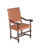A FRANCO-FLEMISH WALNUT OPEN ARMCHAIR