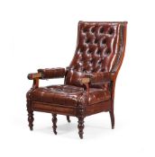 A WILLIAM IV MAHOGANY 'DAWS PATENT' RECLINING LEATHER ARMCHAIR