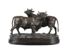 AFTER ISIDORE-JULES BONHEUR (FRENCH, 1827-1901), A BRONZE GROUP OF A COW AND BULL
