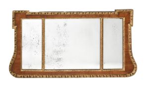 A GEORGE II WALNUT AND PARCEL GILT TRIPTYCH WALL MIRROR