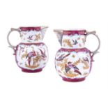 A PAIR OF CONTINENTAL PORCELAIN CABBAGE-LEAF MOULDED MASKS JUGS OF EDME SAMSON TYPE