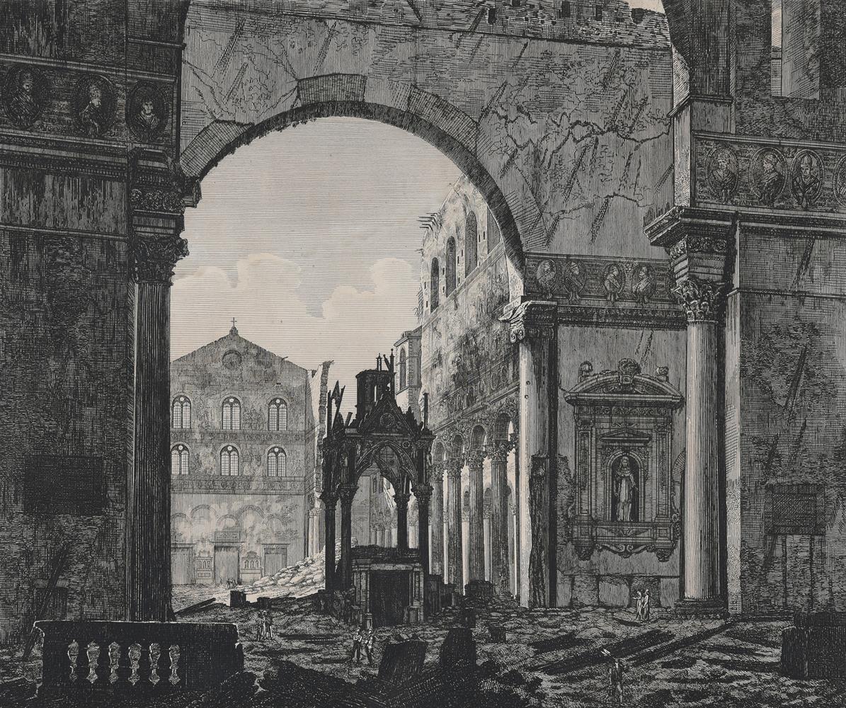 LUIGI ROSSINI (1790-1857), RUINS OF THE BASILICA OF SAN PAOLO FUORI LE MURA (4) - Image 5 of 6