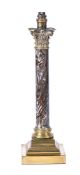 AN ENAMELLED METAL AND BRASS-MOUNTED CORINTHIAN COLUMNAR LAMP BASE