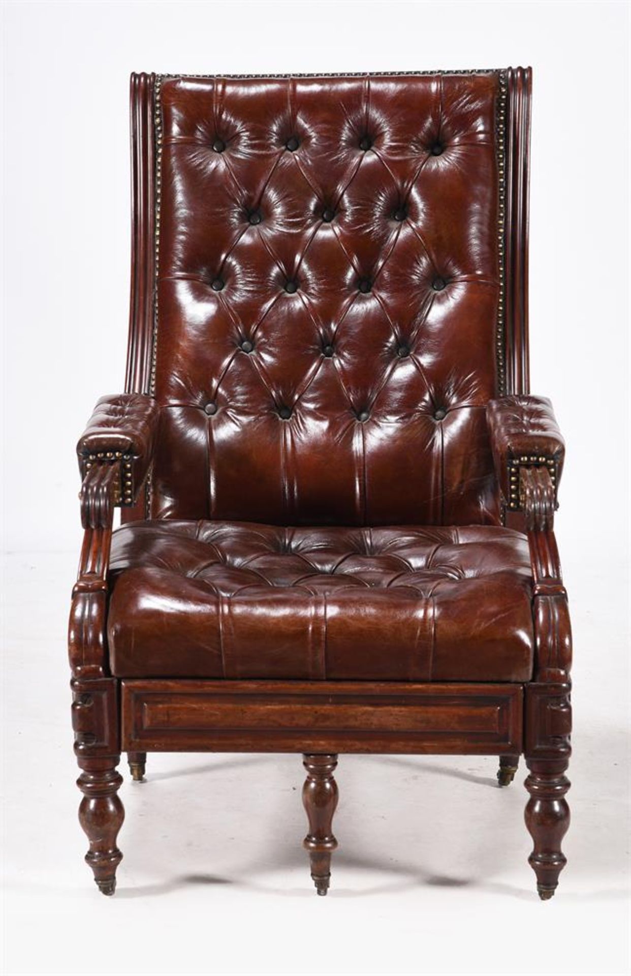 A WILLIAM IV MAHOGANY 'DAWS PATENT' RECLINING LEATHER ARMCHAIR - Image 6 of 6