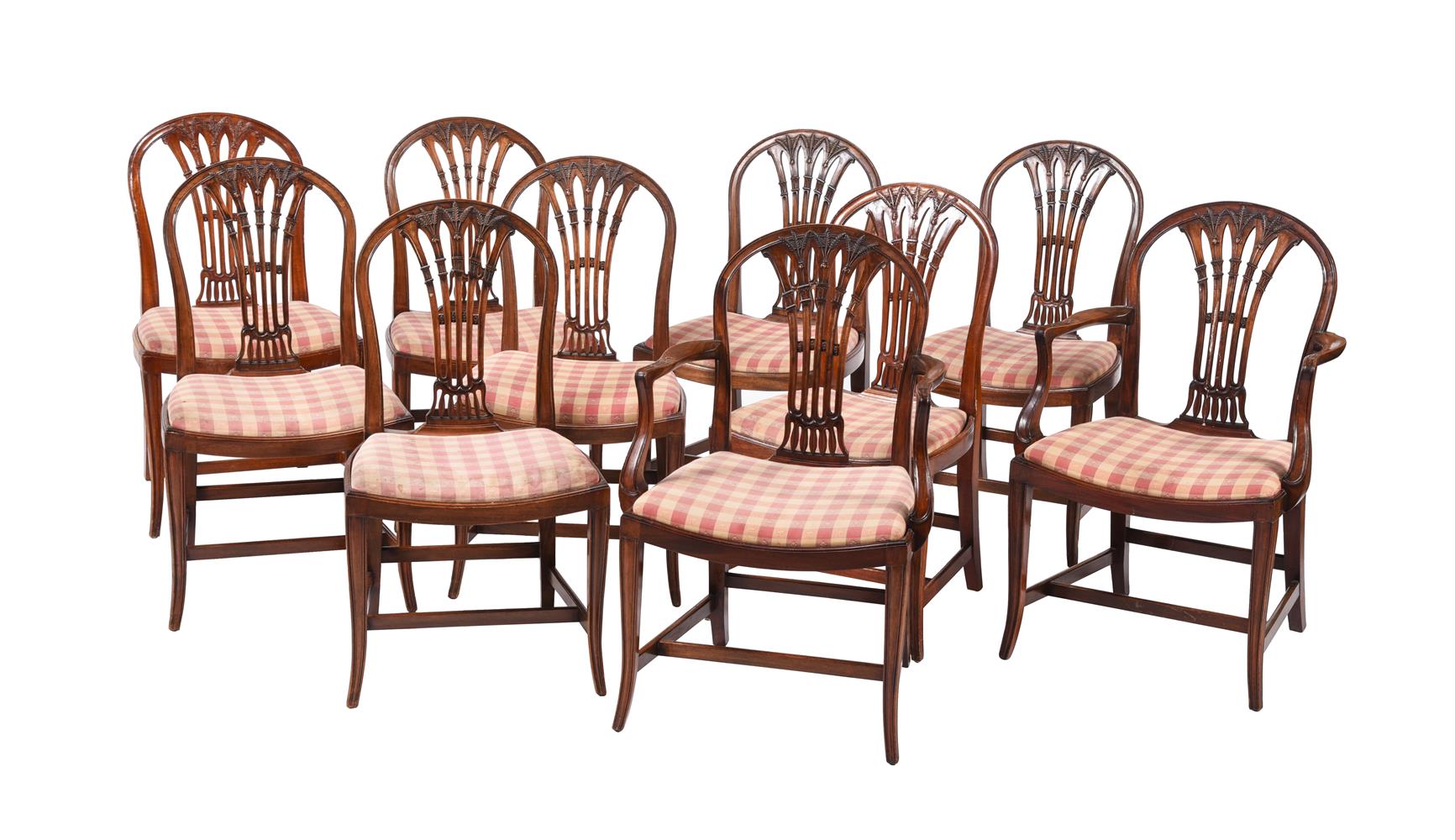 A HARLEQUIN SET OF TEN MAHOGANY DINING CHAIRS IN GEORGE III STYLE