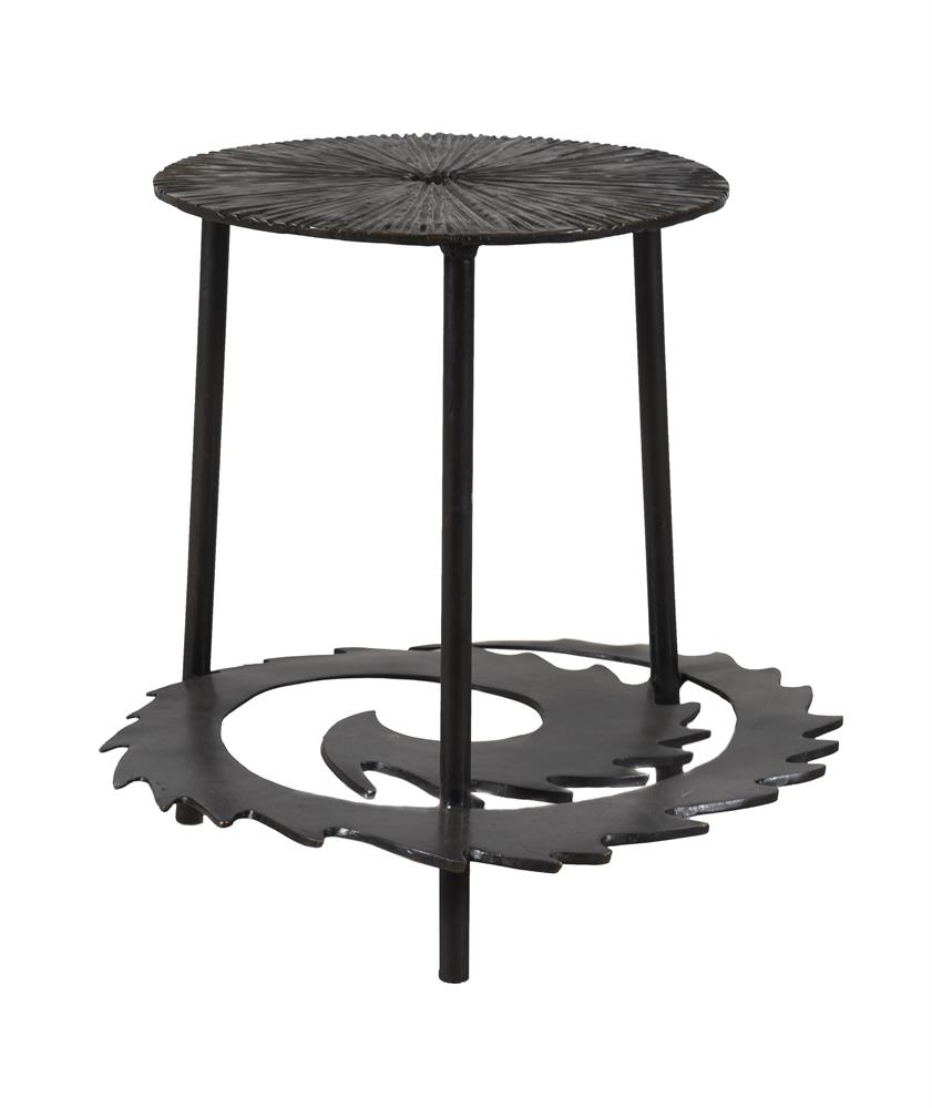 A MODERN BRONZED METAL STOOL OR LOW TABLE