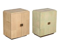 TWO SIMILAR SIMULATED SHAGREEN CABINETS, ONE CREAM,ONE PALE GREEN, IN ART DECO STYLE