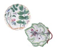 A WORCESTER 'BLIND EARL' PLATE, CIRCA 1770 AND A WORCESTER LEAF-SHAPED DISH