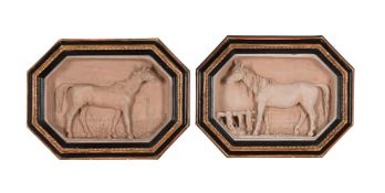 A PAIR OF TERRACOTTA RELIEF PLAQUES OF HORSES