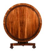 Y A REGENCY GONCALO ALVES AND EBONY INLAID CIRCULAR BREAKFAST TABLE