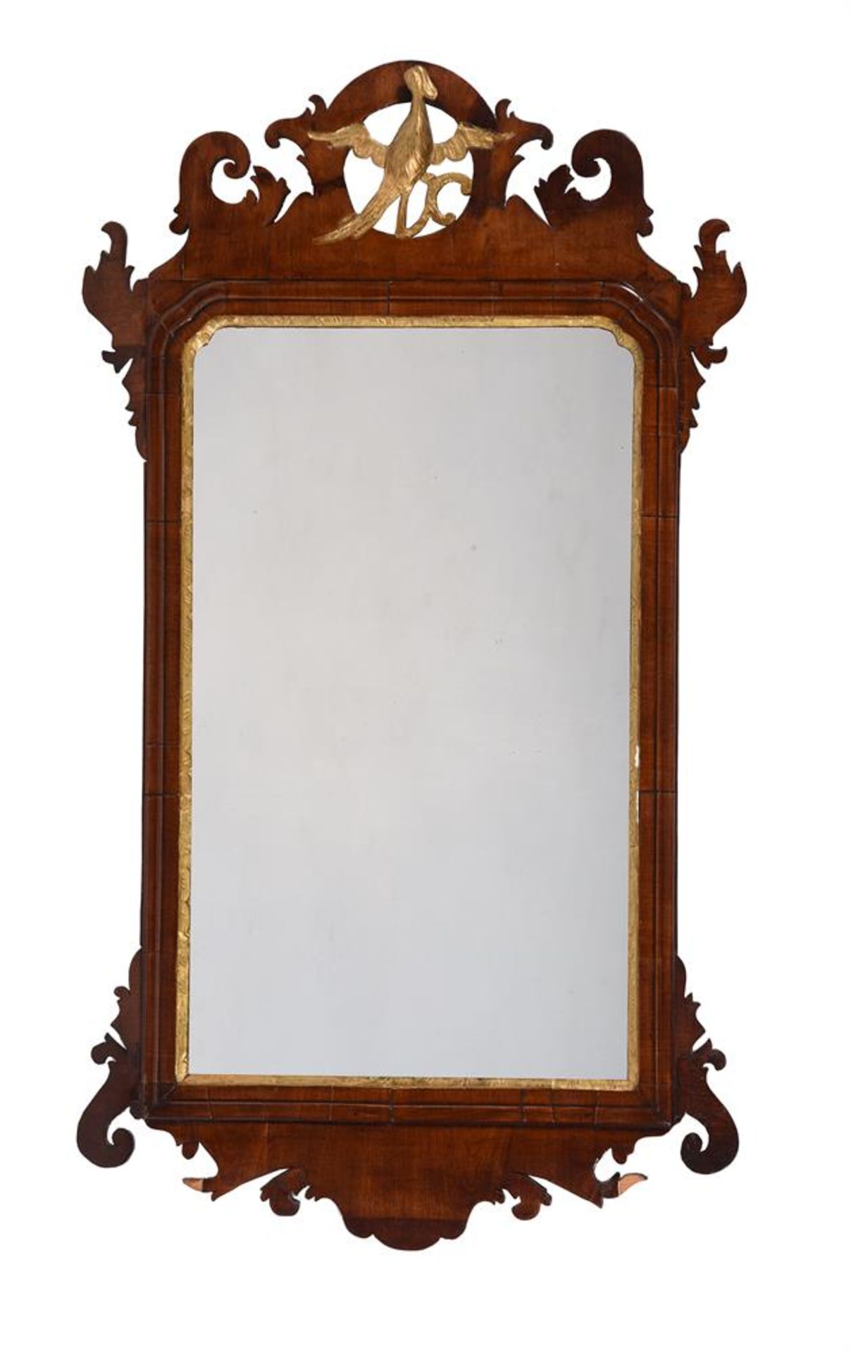 TWO MAHOGANY AND PARCEL GILT FRET WALL MIRRORS