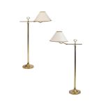 TWO BRASS HEIGHT AND ANGLE ADJUSTABLE STANDARD LAMPS