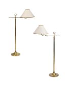 TWO BRASS HEIGHT AND ANGLE ADJUSTABLE STANDARD LAMPS