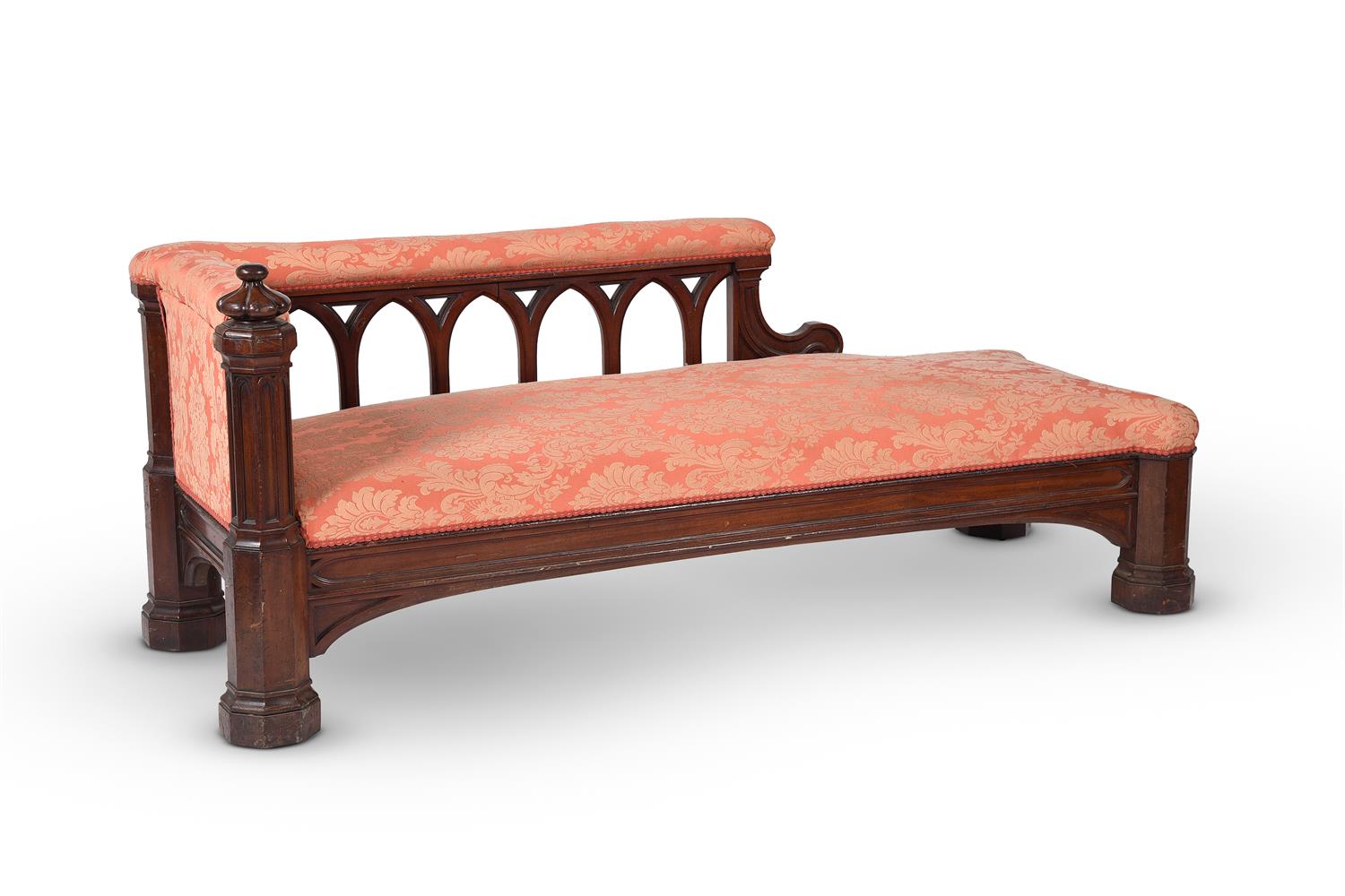 A GOTHIC REVIVAL MAHOGANY AND UPHOLSTERED DAYBED, IN THE MANNER OF A. W. N. PUGIN - Image 2 of 6