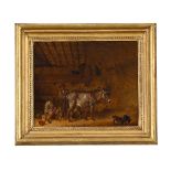 ATTRIBUTED TO EDMUND BRISTOW (BRITISH 1787-1876), DONKEY AND FARM HANDS IN A BARN