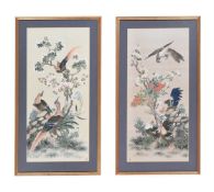 A PAIR OF CHINESE INK AND COLOUR ON SILK PAINTINGS