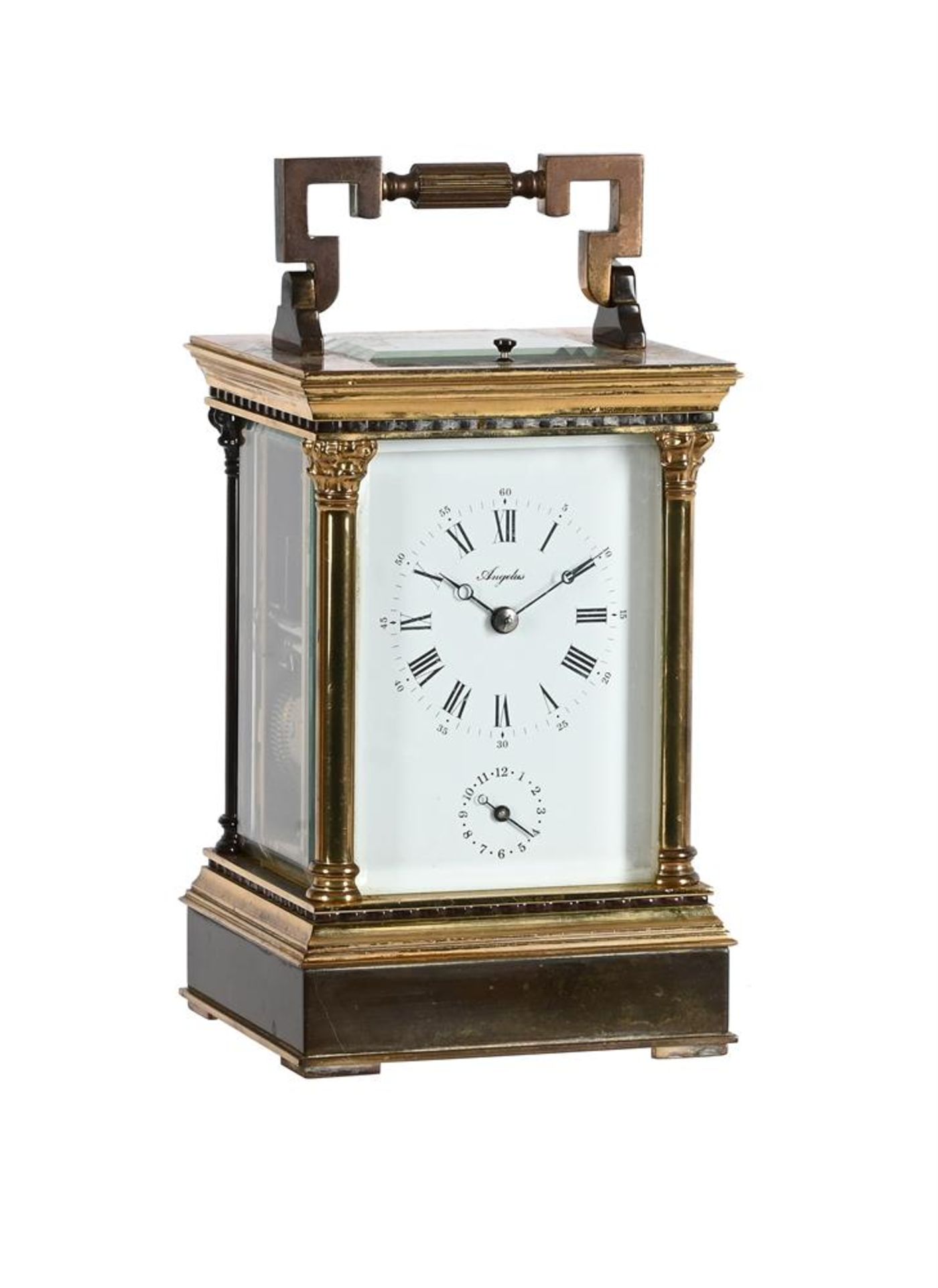 A BRASS BUSH BUTTON REPEATING CARRIAGE CLOCK