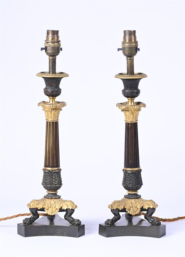 A PAIR OF BRONZE AND PARCEL GILT TABLE LAMPS - Image 2 of 2
