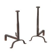 A PAIR OF MODERN IRON ANDIRONS IN 17TH CENTURY STYLE