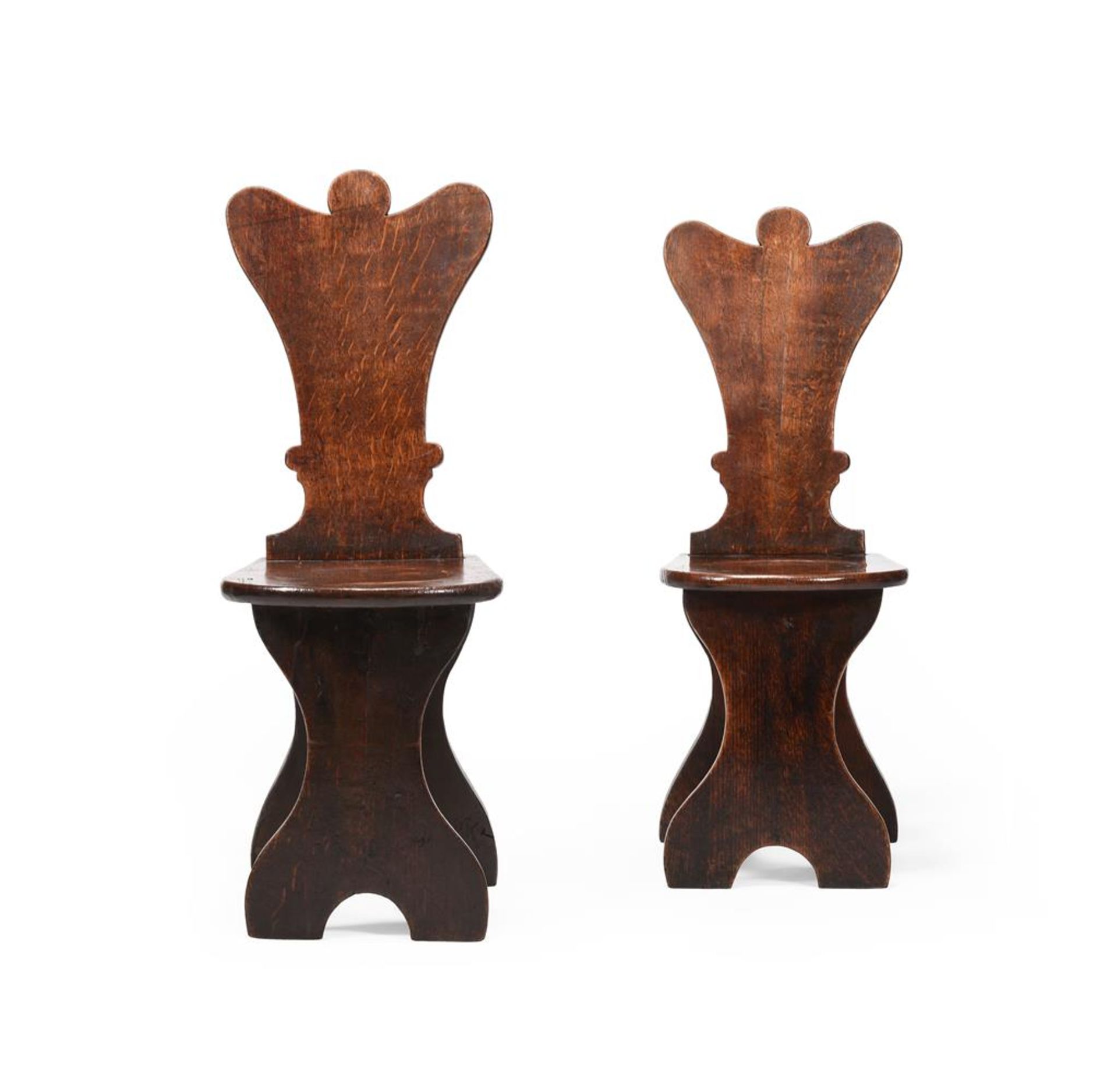 A PAIR OF OAK HALL CHAIRS