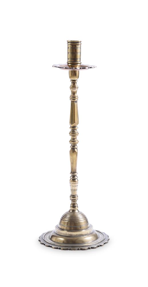 A LARGE BRASS CANDLESTICK, ENGLISH OR DUTCH