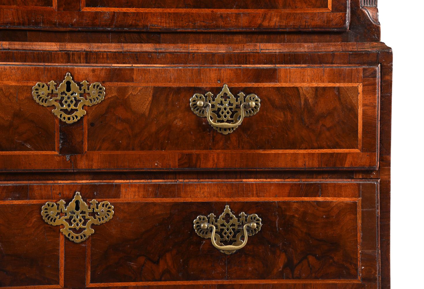 A GEORGE II FIGURED WALNUT AND FEATHER BANDED CHEST ON CHEST - Image 3 of 4