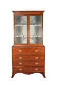 A GEORGE III MAHOGANY AND LINE INLAID SECRETAIRE BOOKCASE