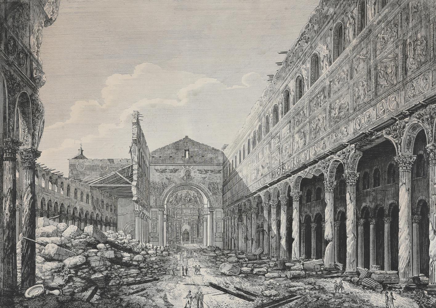 LUIGI ROSSINI (1790-1857), RUINS OF THE BASILICA OF SAN PAOLO FUORI LE MURA (4) - Image 4 of 6