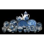 A CAUGHLEY PORCELAIN BLUE AND WHITE PRINTED AND GILT COMPOSITE PART TEA AND COFFEE SERVICE