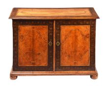 A WALNUT AND MARQUETRY OYSTER VENEERED SIDE CABINET