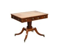 Y A ROSEWOOD AND CUT BRASS INLAID PEDESTAL WRITING TABLE