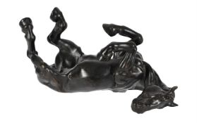 λ KEZA RUDGE, A BRONZE COLOURED RESIN MODEL OF A HORSE ROLLING