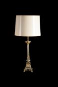 A LACQUERED BRASS COLUMNAR TABLE LAMP