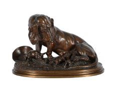 CLOVIS-EDMOND MASSON (FRENCH, 1838-1913), A BRONZE MODEL OF A BASSET HOUND AND HER PUPPIES