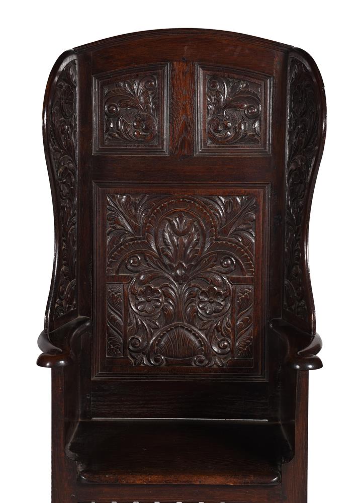 A PAIR OF VICTORIAN CARVED OAK WING ARMCHAIRS IN 17TH CENTURY STYLE - Image 2 of 3