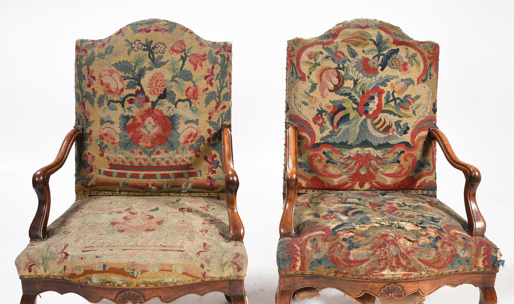 A PAIR OF FRENCH WALNUT AND TAPESTRY UPHOLSTERED FAUTEUILS - Image 2 of 2