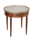 A LOUIS XVI WALNUT, BRASS AND MARBLE BOUILLOTTE OR CENTRE TABLE
