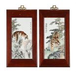A PAIR OF CHINESE PORCELAIN 'TIGERS' PANEL