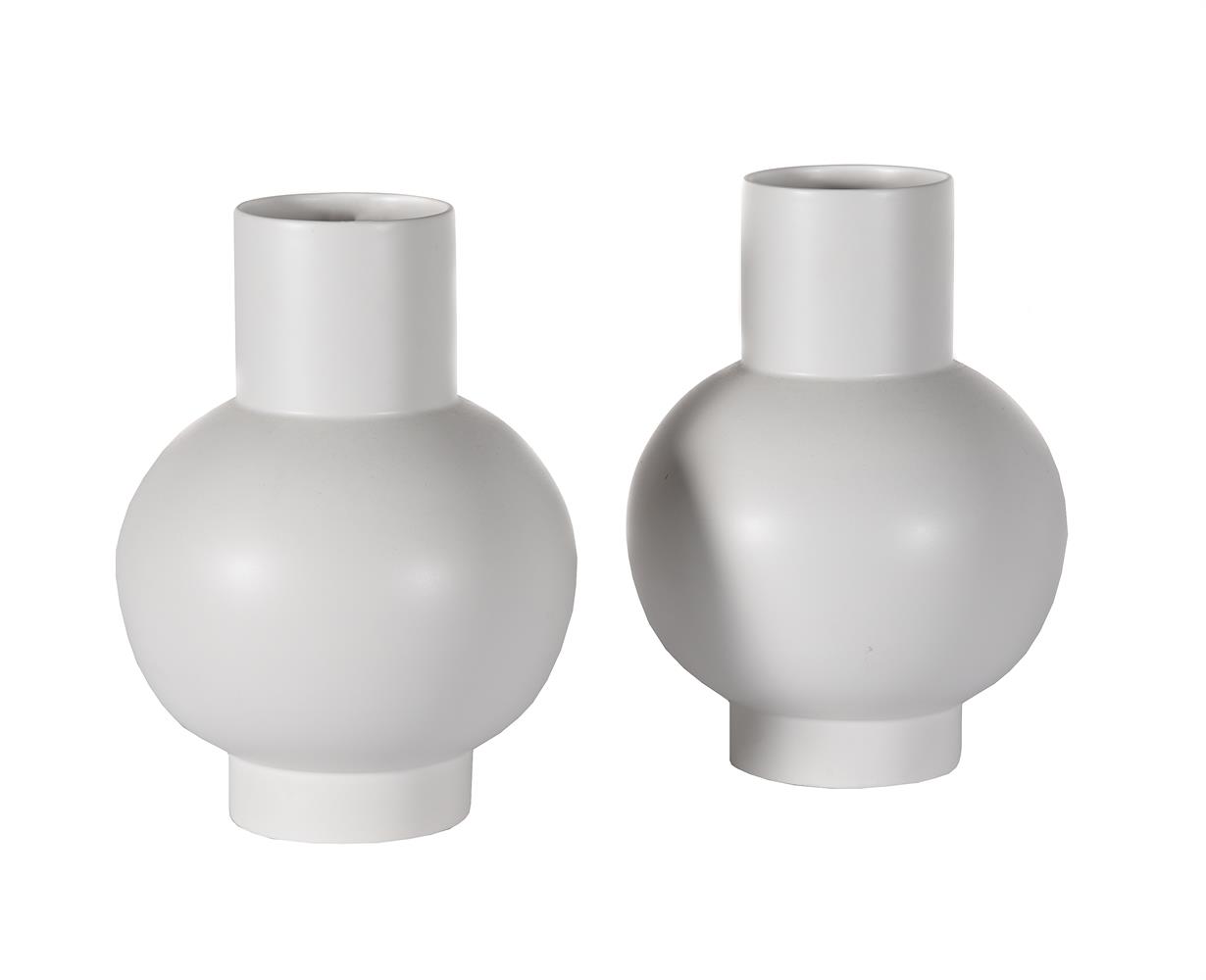 A PAIR OF MODERN PORTUGUESE WHITE GLAZED POTTERY VASES