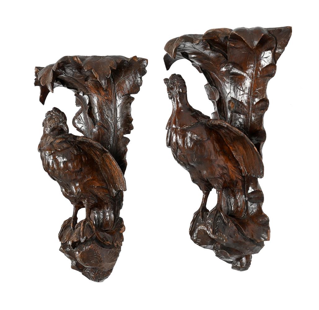 A PAIR OF VICTORIAN CARVED OAK WALL BRACKETS - Image 2 of 4