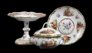 A MEISSEN (OUTSIDE DECORATED) ECUELLE, COVER AND STAND