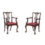 A PAIR OF MAHOGANY ARMCHAIRS IN GEORGE II STYLE
